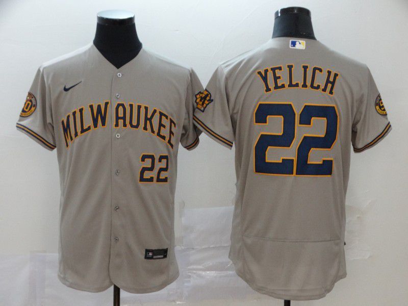 Men Milwaukee Brewers #22 Yeli Grey Nike Elite MLB Jerseys